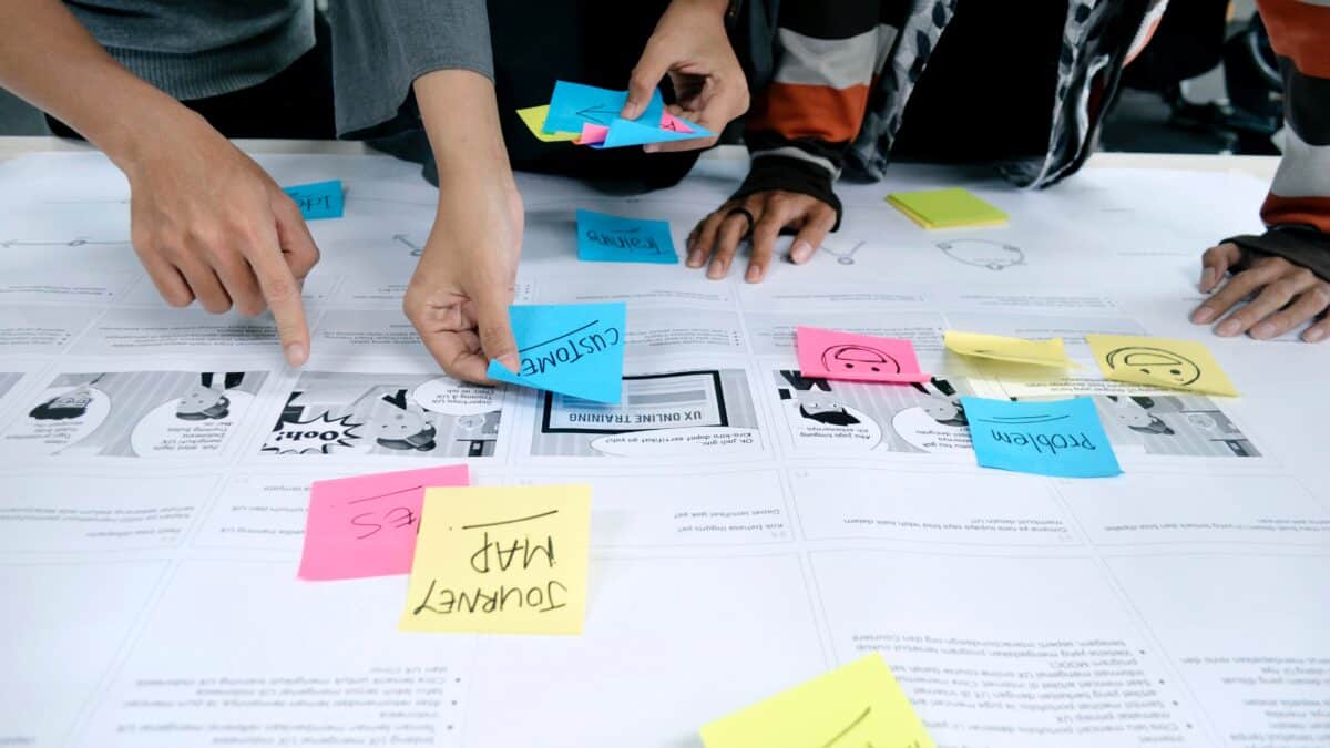 People in a design thinking workshop