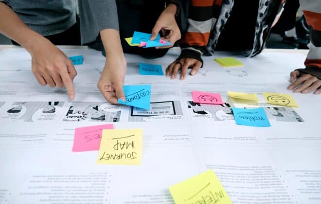 People in a design thinking workshop